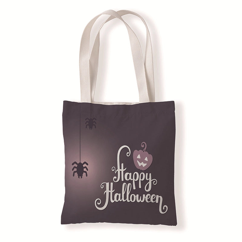 Halloween Women’s Medium Canvas Pumpkin Letter Elegant Streetwear Square Open Canvas Bag