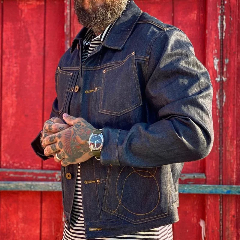 11.5oz 3/1 Rht Indigo Denim 4 Pocket Riveted Pleated Jacket