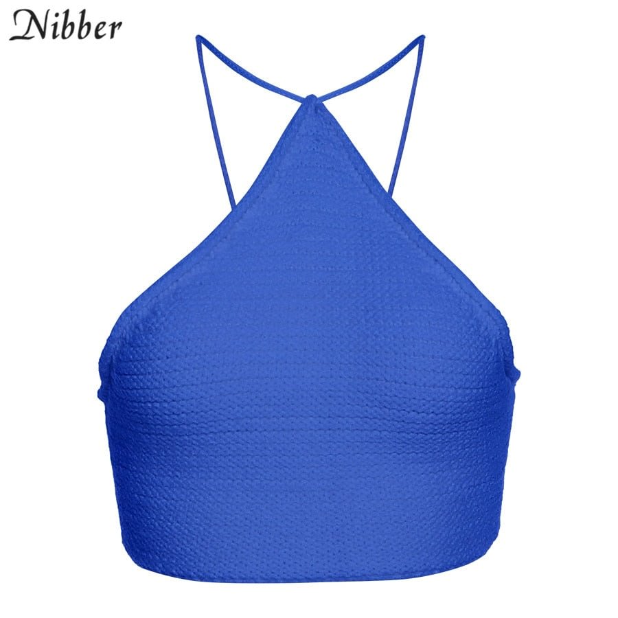 NIBBER Tops Women Summer Sexy Halter Cami White Tie Up Backless Crop Top Tees Ladies Fashion Sleeveless Camisole Streetwear