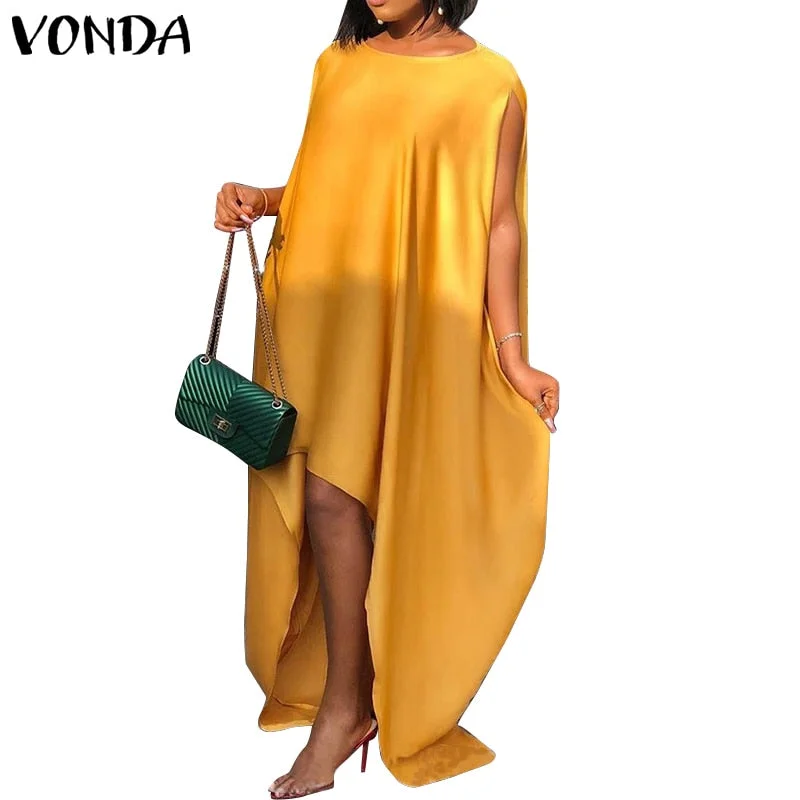 Summer Satin Dress 2022 VONDA Women Bohemian Casual O Neck Sexy Sleeveless Solid Silk Maxi Long Dresses Elegant Party Sundress