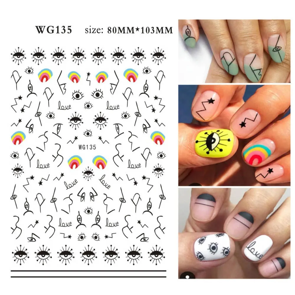 1Pc 3D Nail Stickers Abstract Line Pattern Evil Eye Design Nail Slider Decals DIY Self Adhesive Sticker Tips Nail Art Decoration-Nail Inspo
