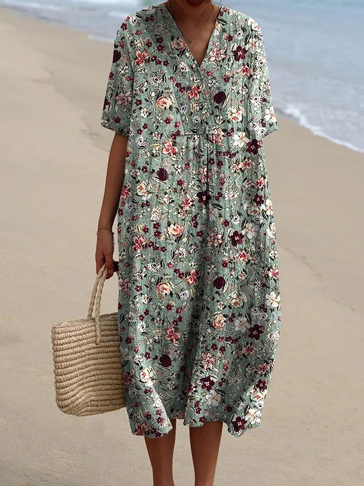 Midnight Small Spring Floral Pattern Printed Women's Flowy Dress