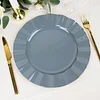 10 Pack | 11" Dusty Blue Hard Plastic Dinner Plates with Gold Ruffled Rim, Large Heavy Duty Disposable Dinnerware