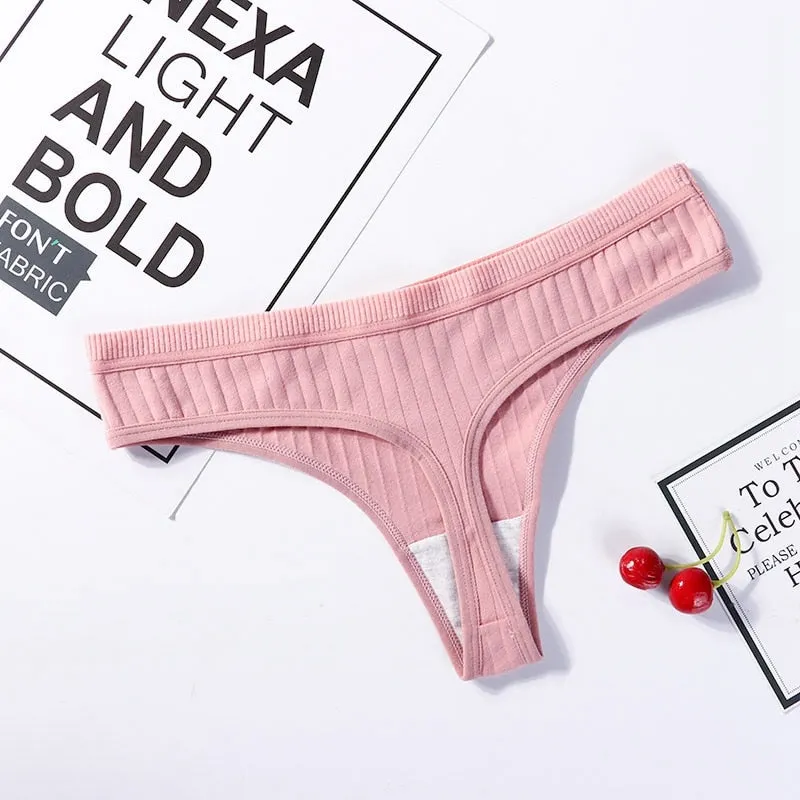 6 Pcs Women G-String Panties Underwear Fashion Thong Sexy Cotton Skin-Friendly Ladies Soft Low Rise Lingerie Solid Underpants