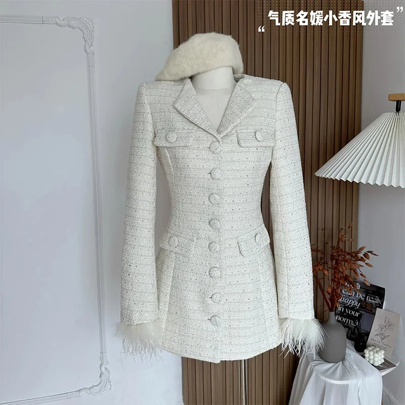 Huiketi Women Off White Blazer Office Ladies Loose Korean Fashion Female Vintage Suit Jacket Single Breasted Long Sleeve Outwear Clothes