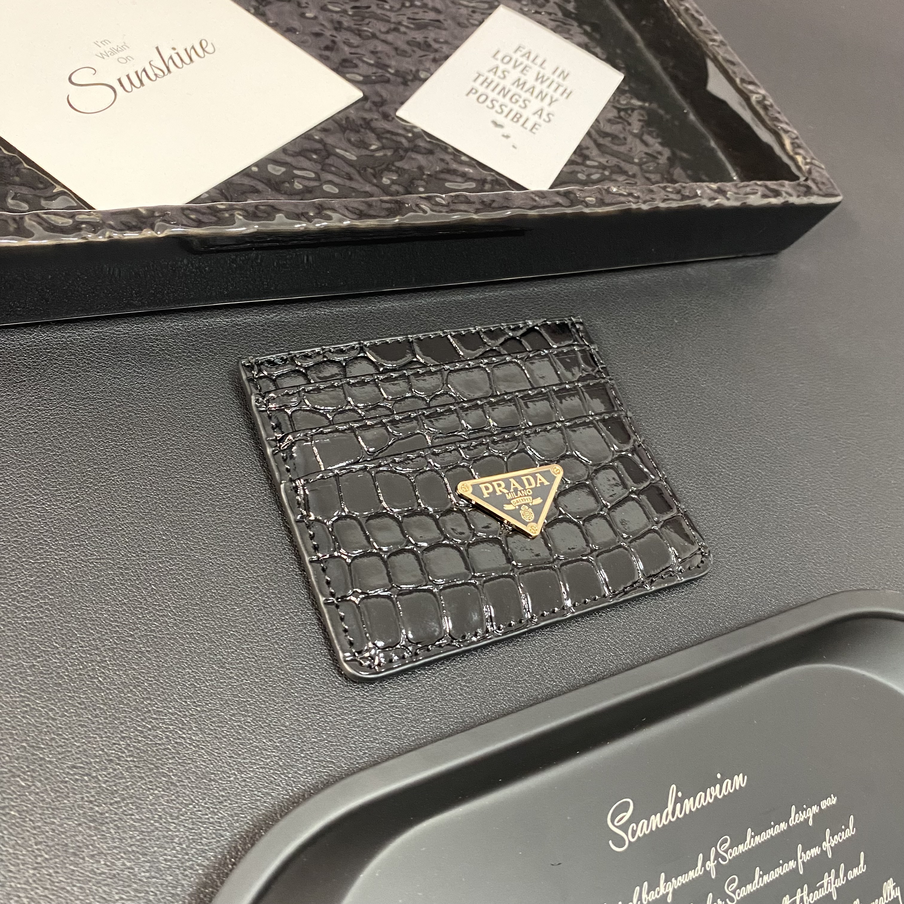 PRADA Crocodile Leather Card Storage Wallet Triangle Logo Card Holder