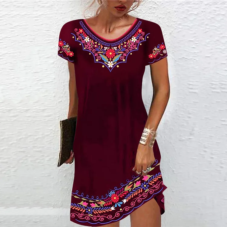 Last day promotion 49%-Printed urban casual short sleeve dress