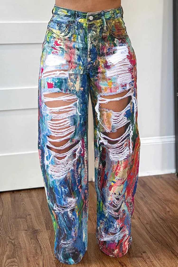 Plus Size Daily Multicolor Distressed Pocket Denim Jeans [Pre-Order] 2024 - Xpluswear