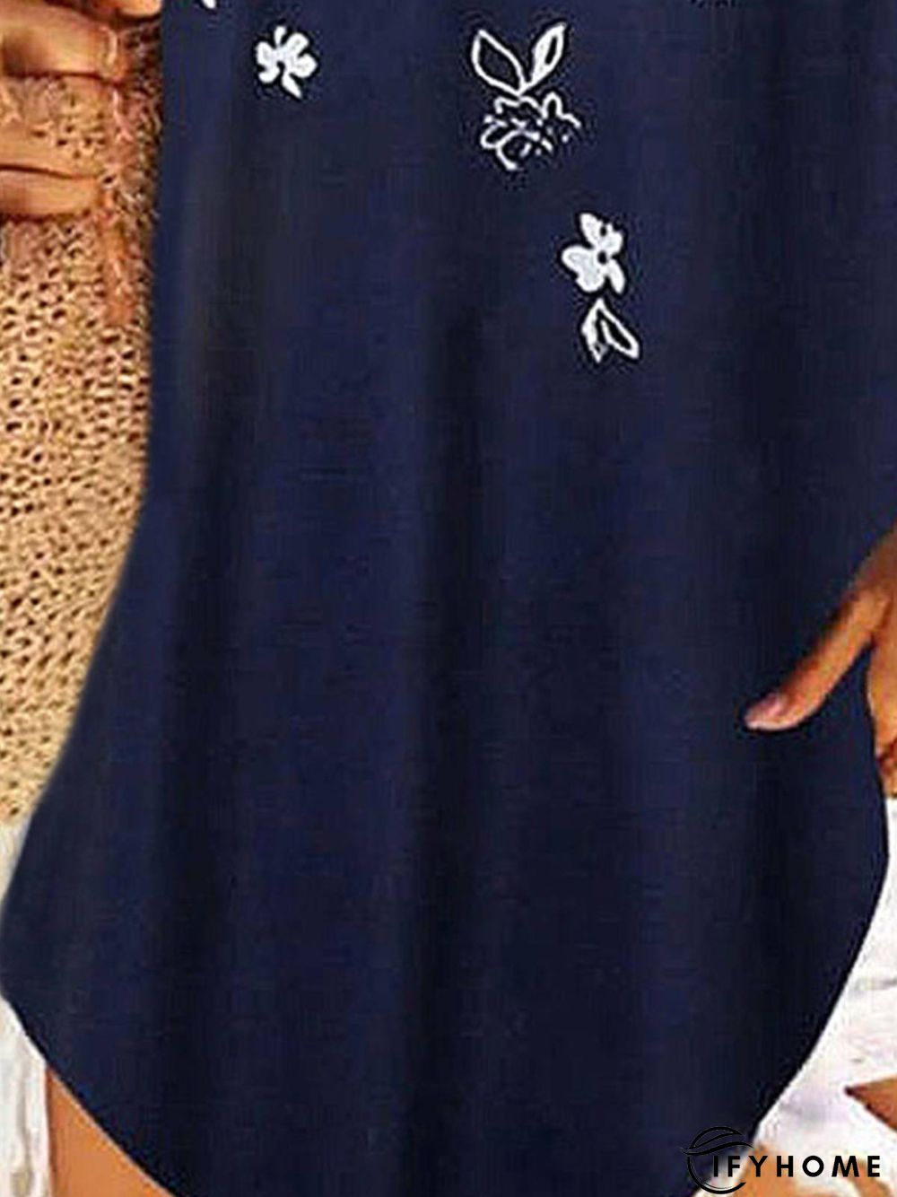 Women's Casual Daily Holiday Tank Tunic Top Camis Floral Sleeveless Patchwork Print Round andV Neck Casual Beach Tunic Top Navy Blue | IFYHOME