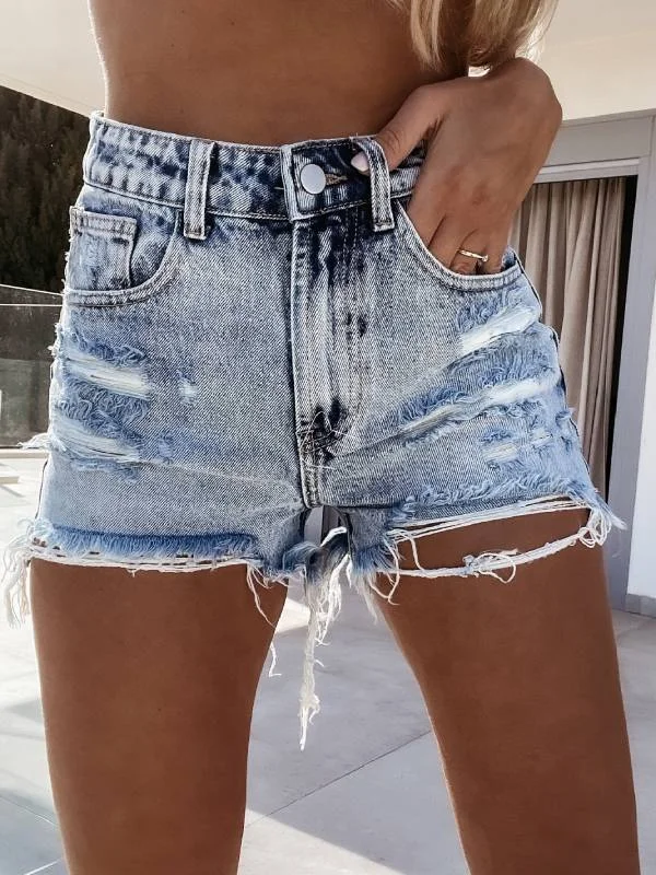 Women's Casual Denim Slim Fit Ripped Shorts Jeans