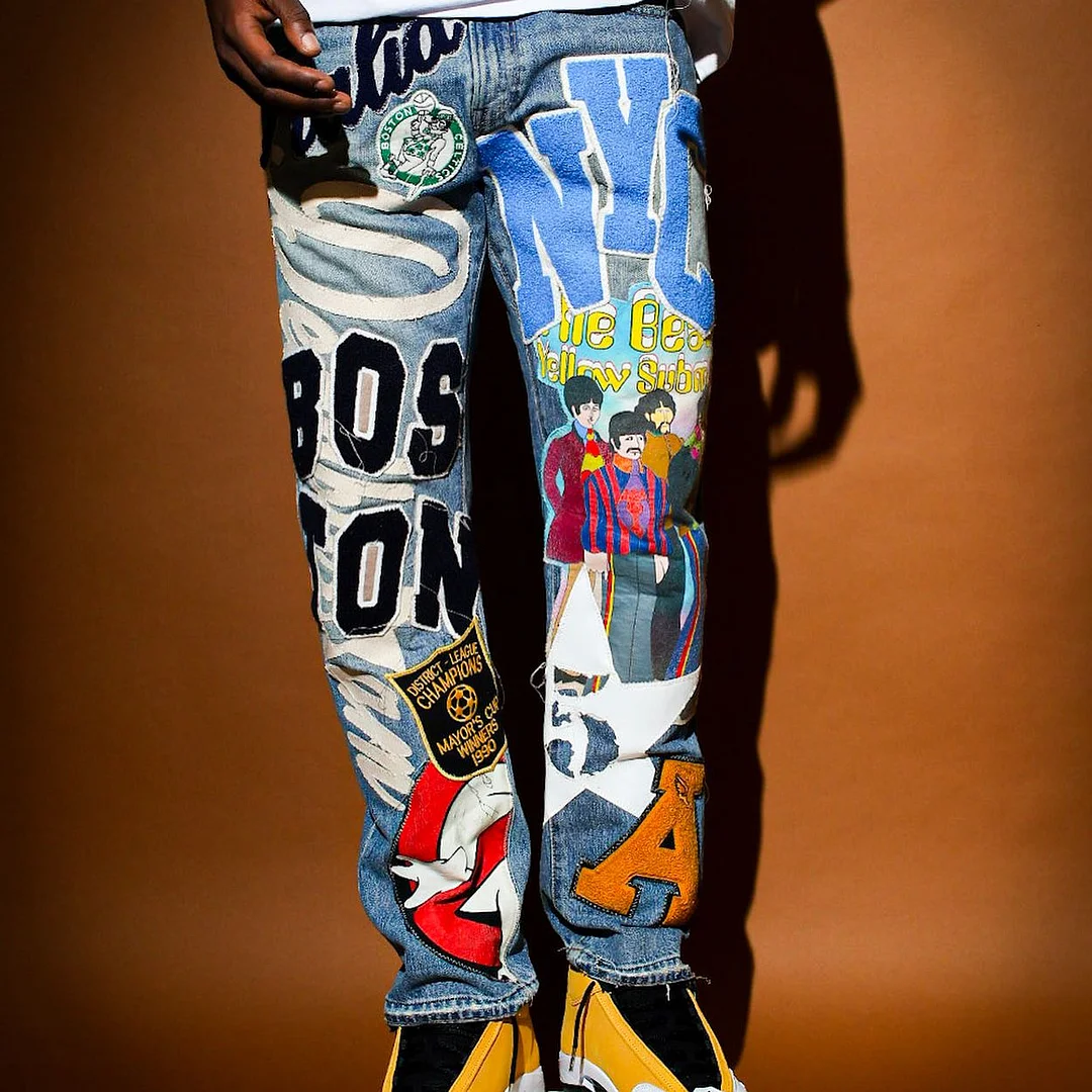 Boston band patchwork jeans