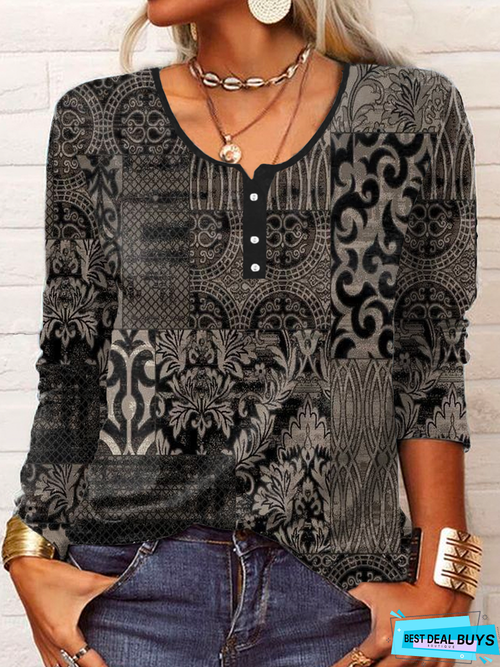 Casual Ethnic Buttoned T-Shirt