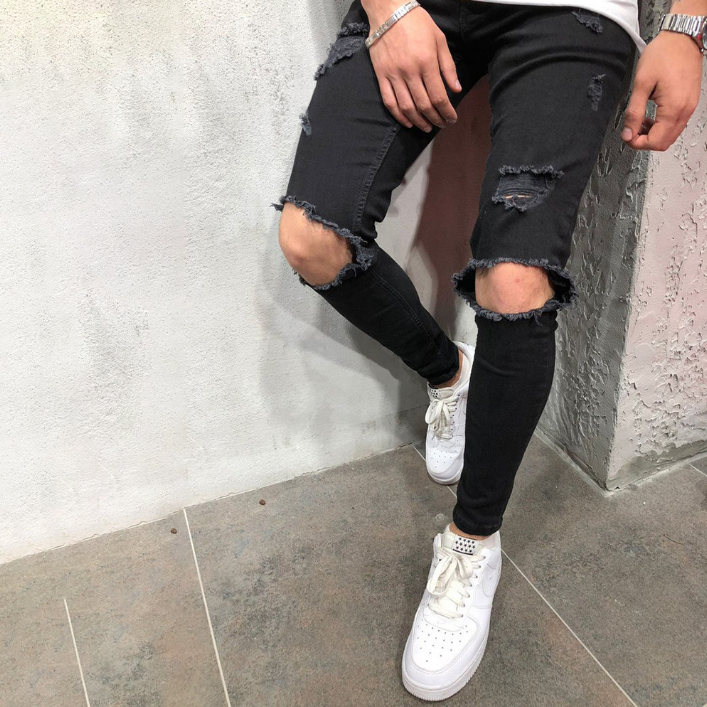 Men's Knee Hole Denim Slim Pants