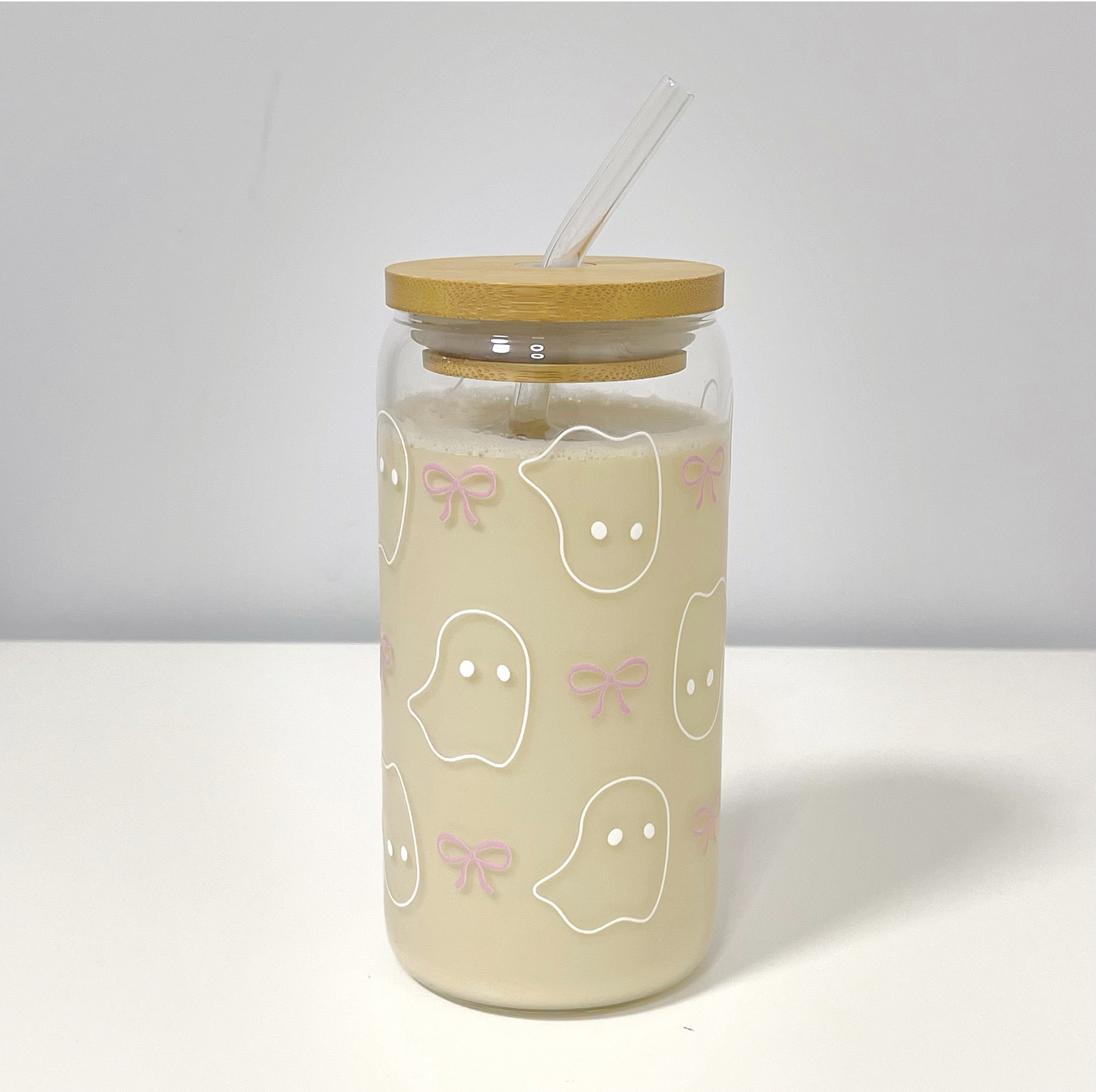 Maneifurui™  Cute Ghost  & Bows Glass Can