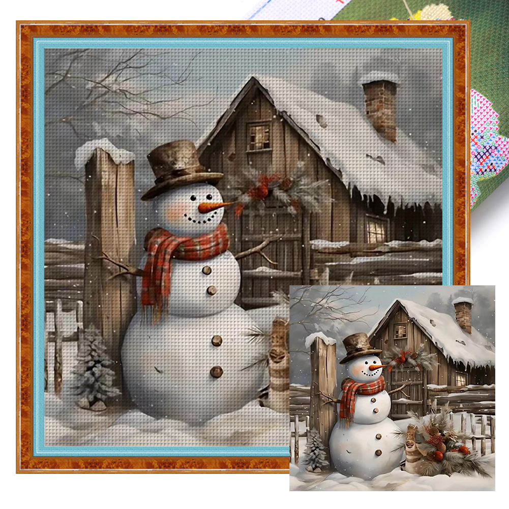 Snowman And Cabin Full 11CT Pre-stamped Canvas(40*40cm) Cross Stitch