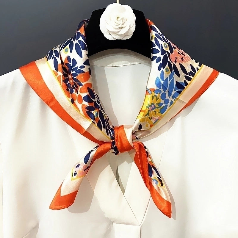 60cm Spring New Little Leaves Professional Ladies Square Scarf Silk Scarf