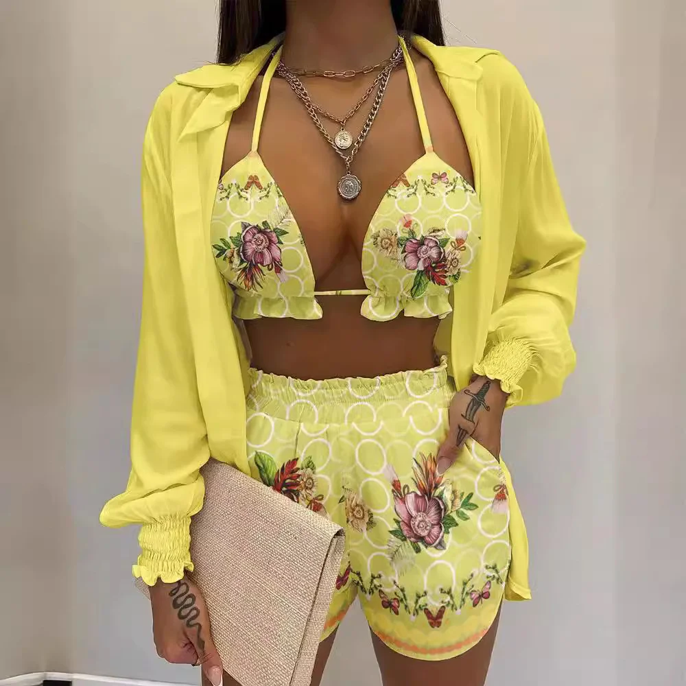 Uveng Uveng New Explosion Women's Long-Sleeved Commuting Three-Piece Shorts Set