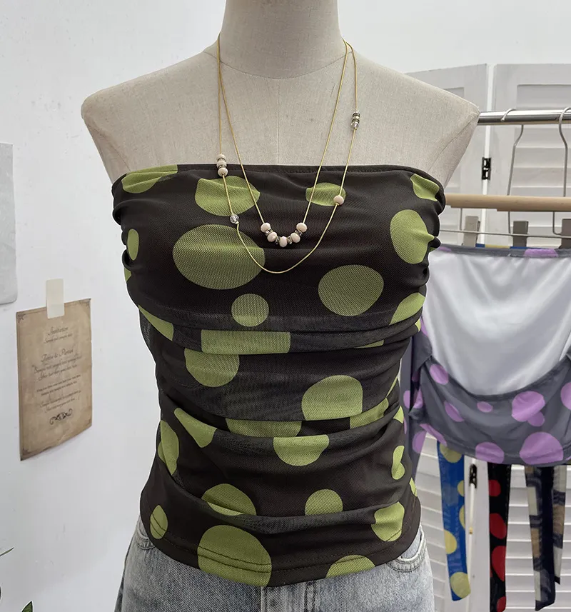 Nigikala Nigikala Shooting Holiday Storm Spot Bump Color Mesh Strapped Braped Vest Female Summer Dew Back Hottie Top 8085