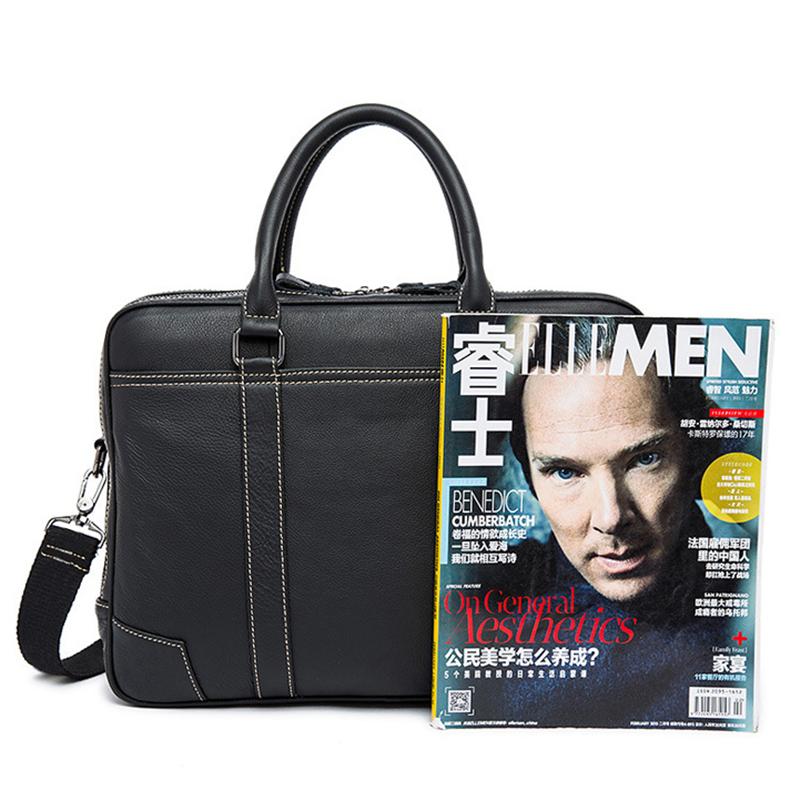 Fine Stitching Dual Top Handle Detachable Sling Strap Zip Top Genuine Leather Briefcase