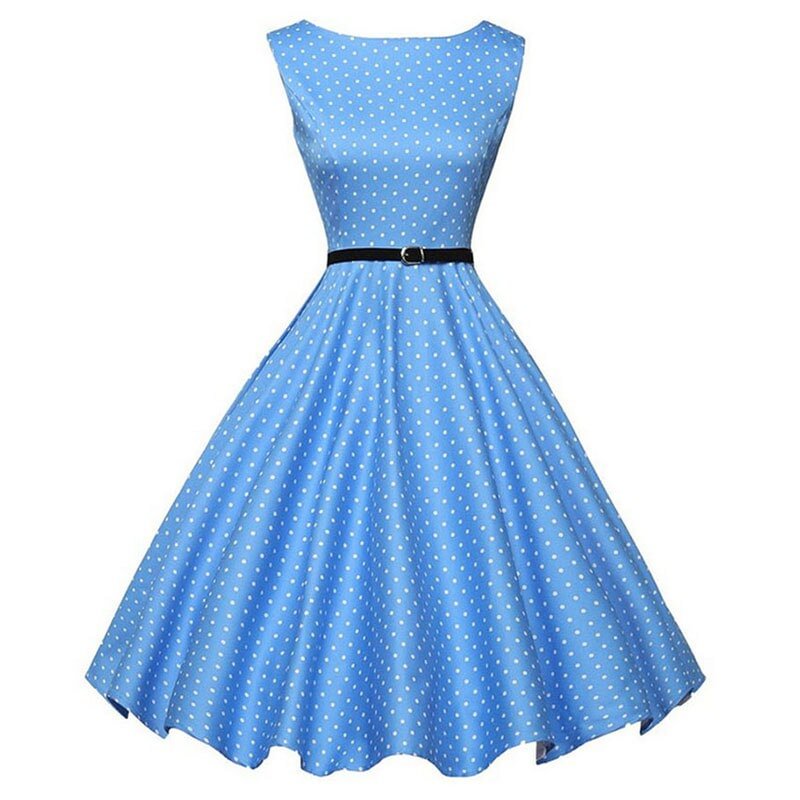 Summer Casual Dress Women  Polka Dot Retro Swing Gown Pin Up Robe Vintage 60s 50s Rockabilly Sundress