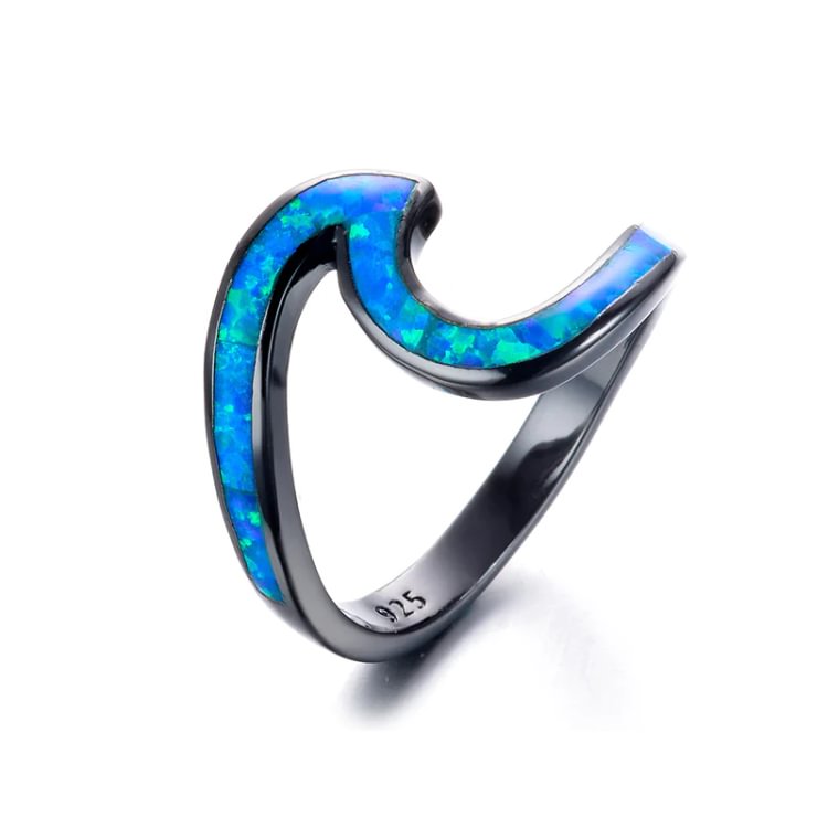 For Granddaughter - S925 I’ll Always be With You Blue Opal Wave Ring
