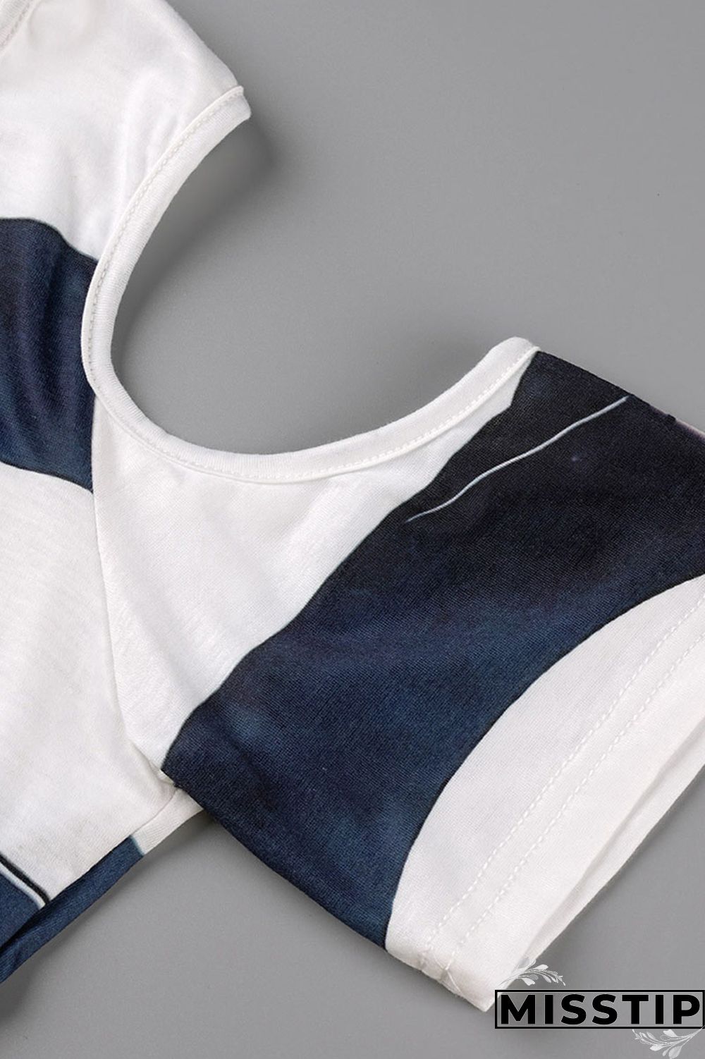 Deep Blue Fashion Casual Print Hollowed Out O Neck T-Shirts