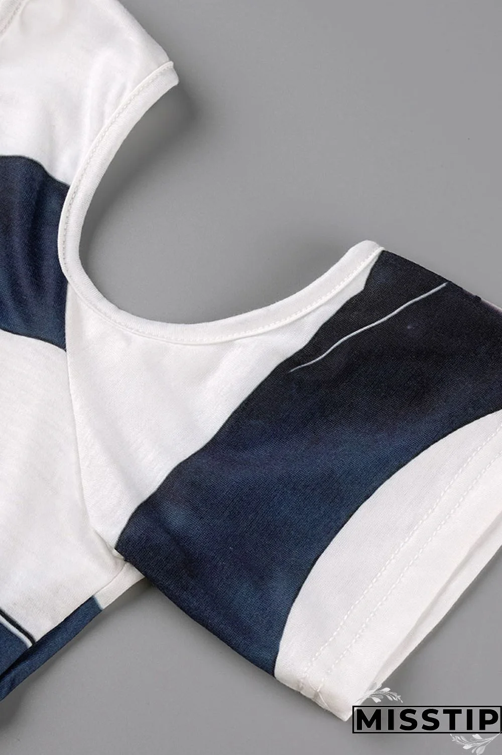 Deep Blue Fashion Casual Print Hollowed Out O Neck T-Shirts