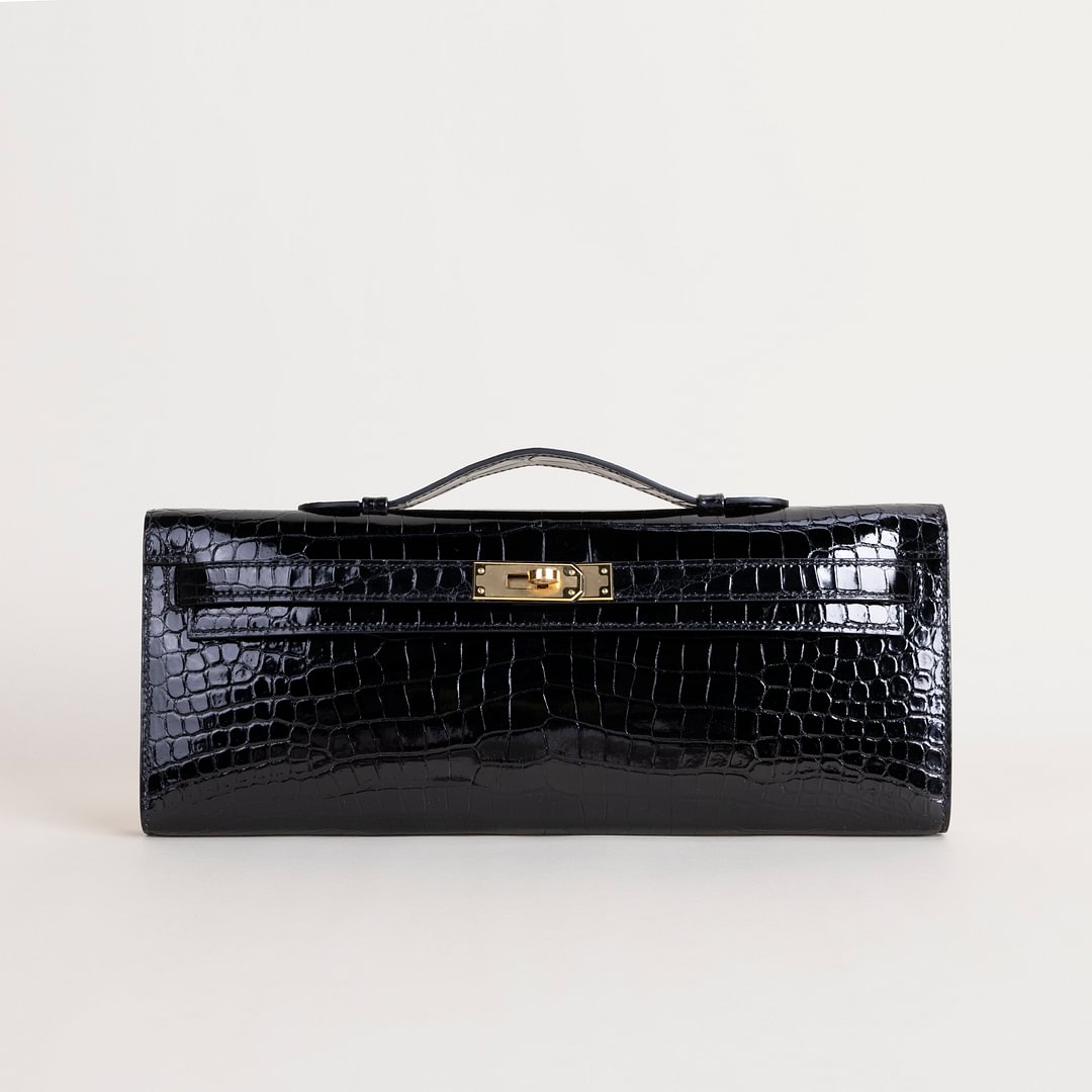 Kelly cut Shiny Porosus Crocodile 89 Noir  GHW