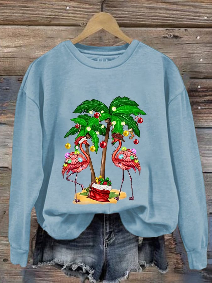 Women's Christmas Flamingo Print Casual Sweatshirt