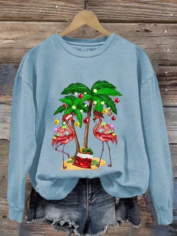 Women's Christmas Flamingo Print Casual Sweatshirt