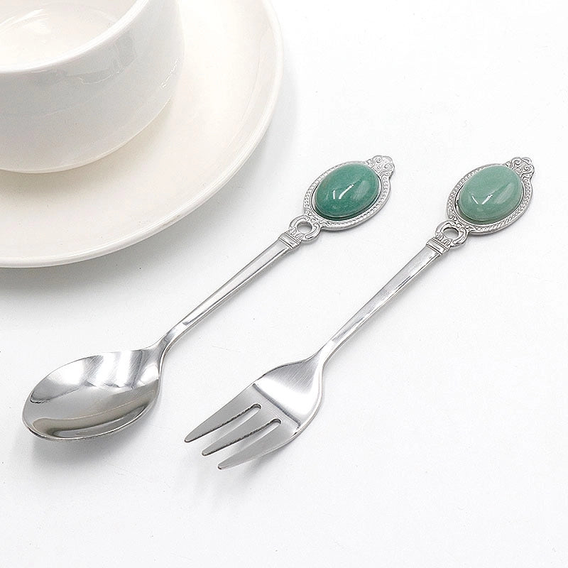 Retro Solid Color Stainless Steel Natural Stone Spoon