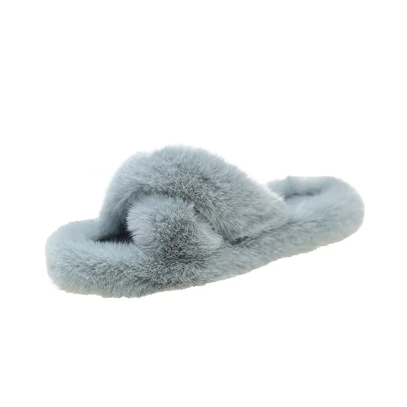 Breakj Breakj Slippers Women Wear Net Red Code 2025 New Autumn And Winter Warm Wear Cross Fur Slippers
