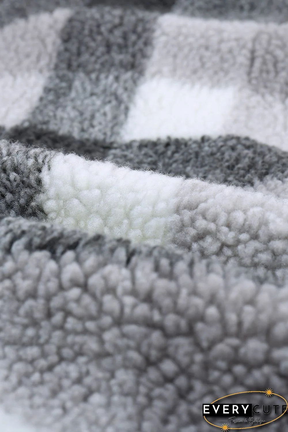 White Plaid Zipper Stand Collar Sherpa Pullover Sweatshirt