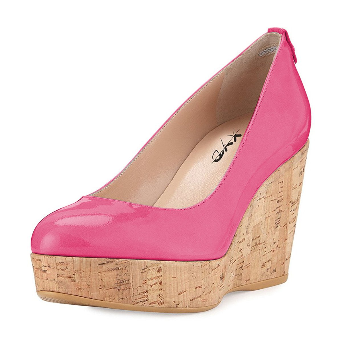 Pink Patent Leather Closed Toe 4'' Wedge Heel Platform Pumps Nicepairs
