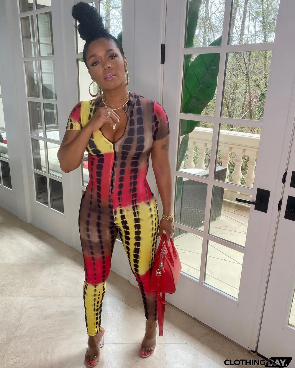 Zipper Short Sleeve Tie-dye Fashion Casual Jumpsuit