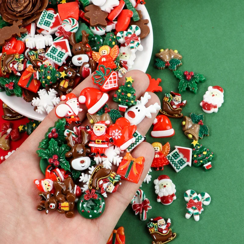 Tegooe 50PCS Christmas Theme Resin Flatback Cabochons - DIY Craft Supplies
