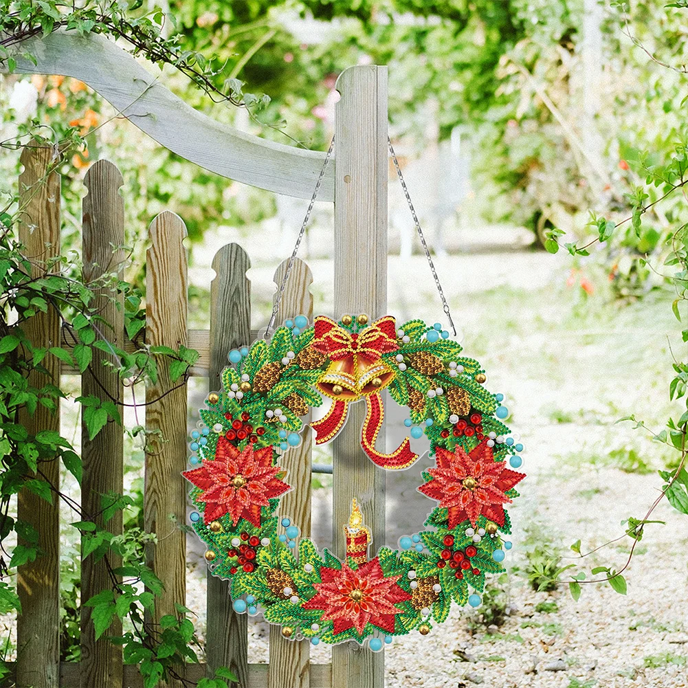 DIY Diamond Painting Hanging Christmas Wreath - Christmas Candle