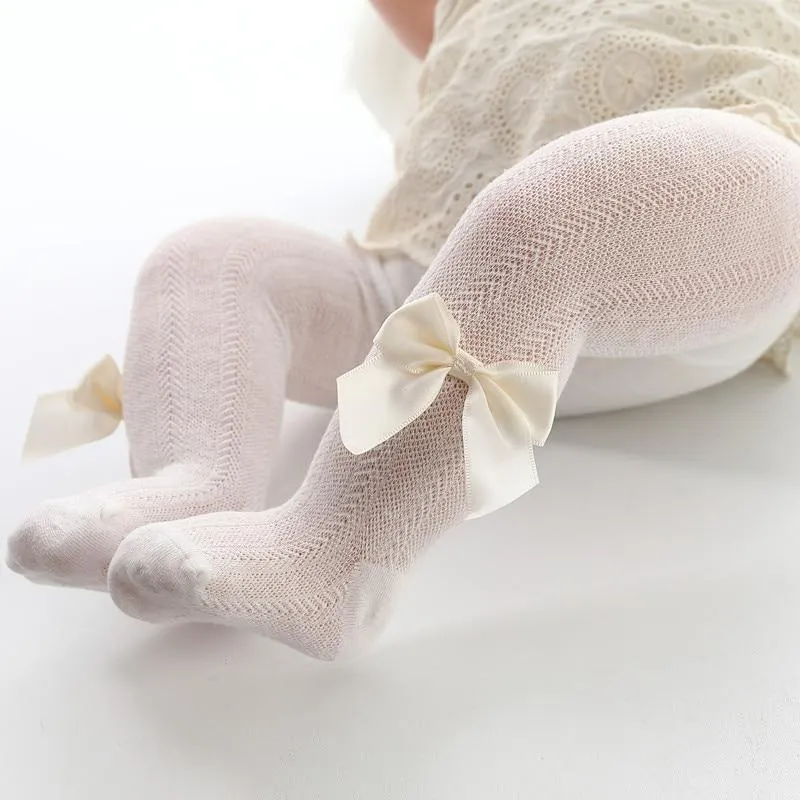 0 to 6 Years Summer Knitted Mesh Pantyhose For Princess Ultrathin Breathable Large Bowknot Tights For Girls Cotton Kids Tights