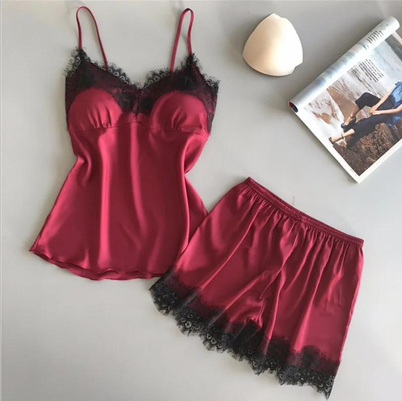Brownm Brownm Pajamas For Women In Summer Sexy Ice Silk Two Sets Of Silk Home Clothes To Pack Large-Size Thin Shorts