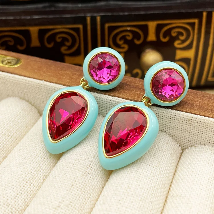 Blue drop enamel earrings