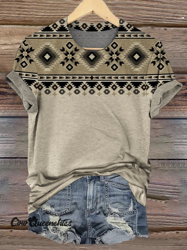 Aztec Print Casual Short Sleeve Top Multicolor / S
