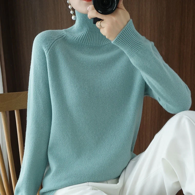 Women Turtleneck Cashmere Sweater Autumn Winter Sloid Color Knitted Jumper Female Casual Basic Bottoming Pullover Sweaters 2021