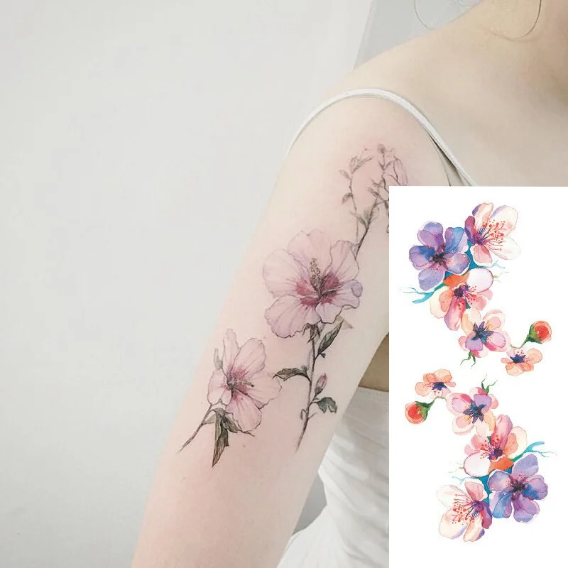 1 piece flash henna tattoo fake temporary tattoos stickers red rose flowers arm shoulder tattoo waterproof women on body