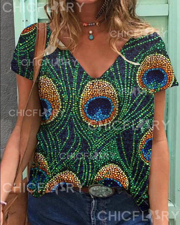 Peacock V-Neck Top