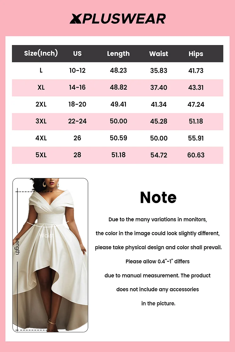 Xpluswear Design Plus Size Wedding White Off The Shoulder High Low Hem Satin Midi Dresses