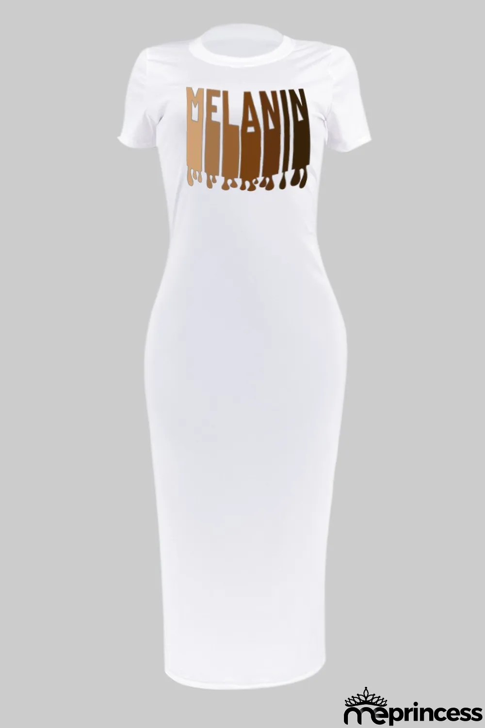 White Casual Print Basic O Neck Short Sleeve Dress