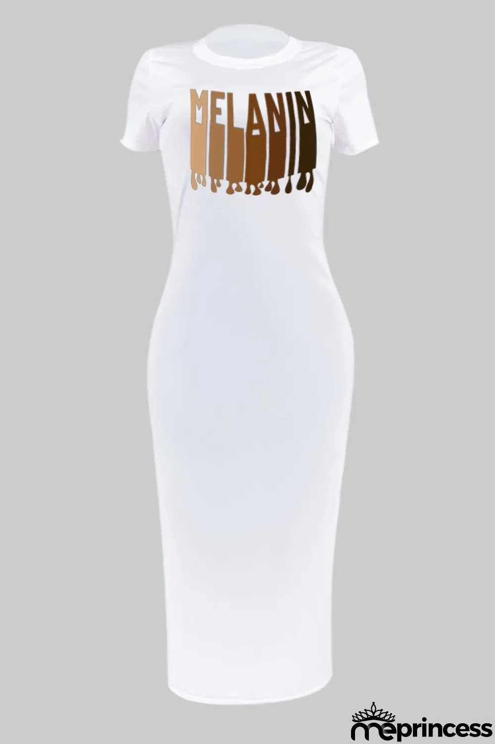 White Casual Print Basic O Neck Short Sleeve Dress