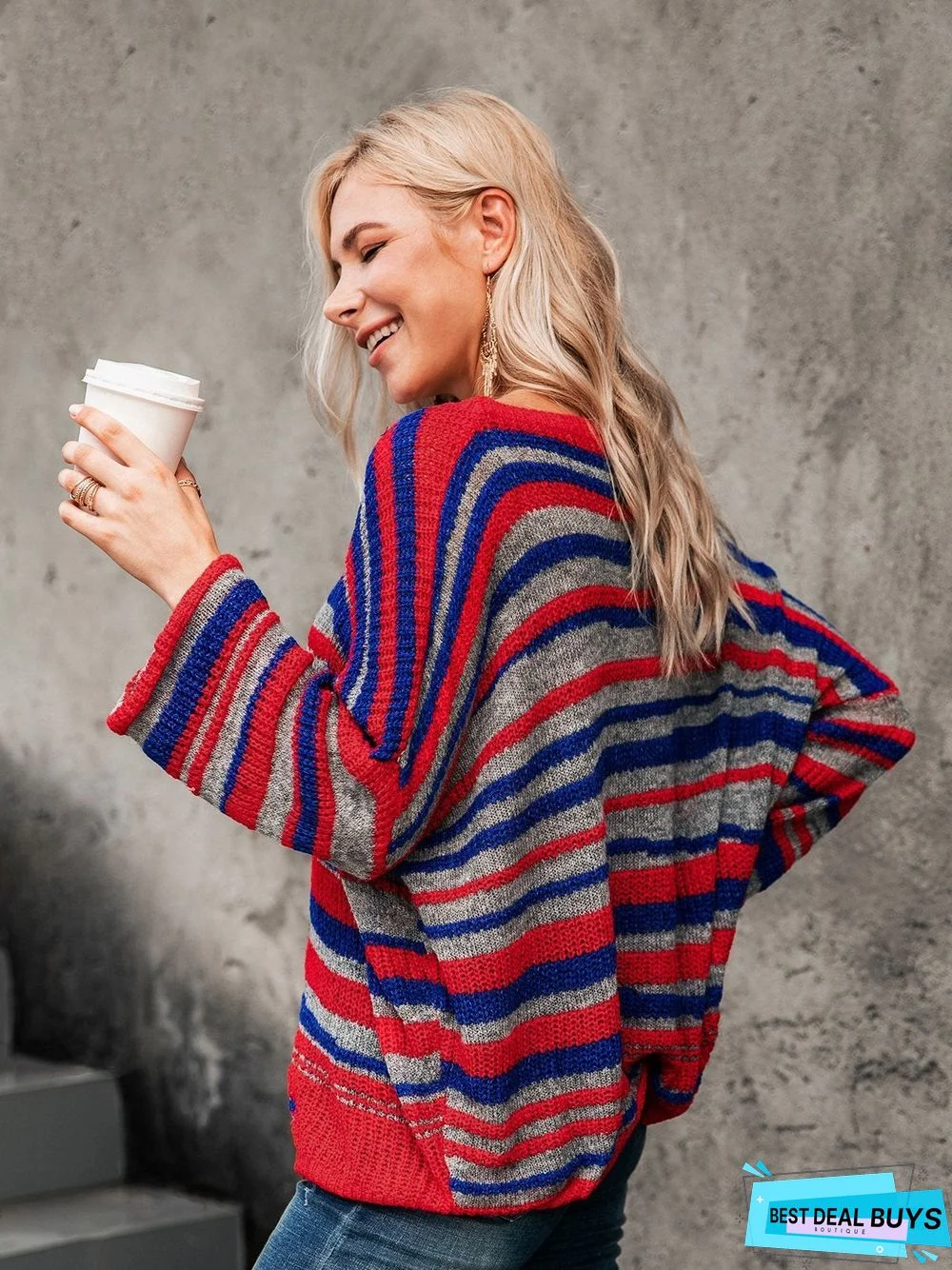 Basic Striped Scoop Neckline Sweater