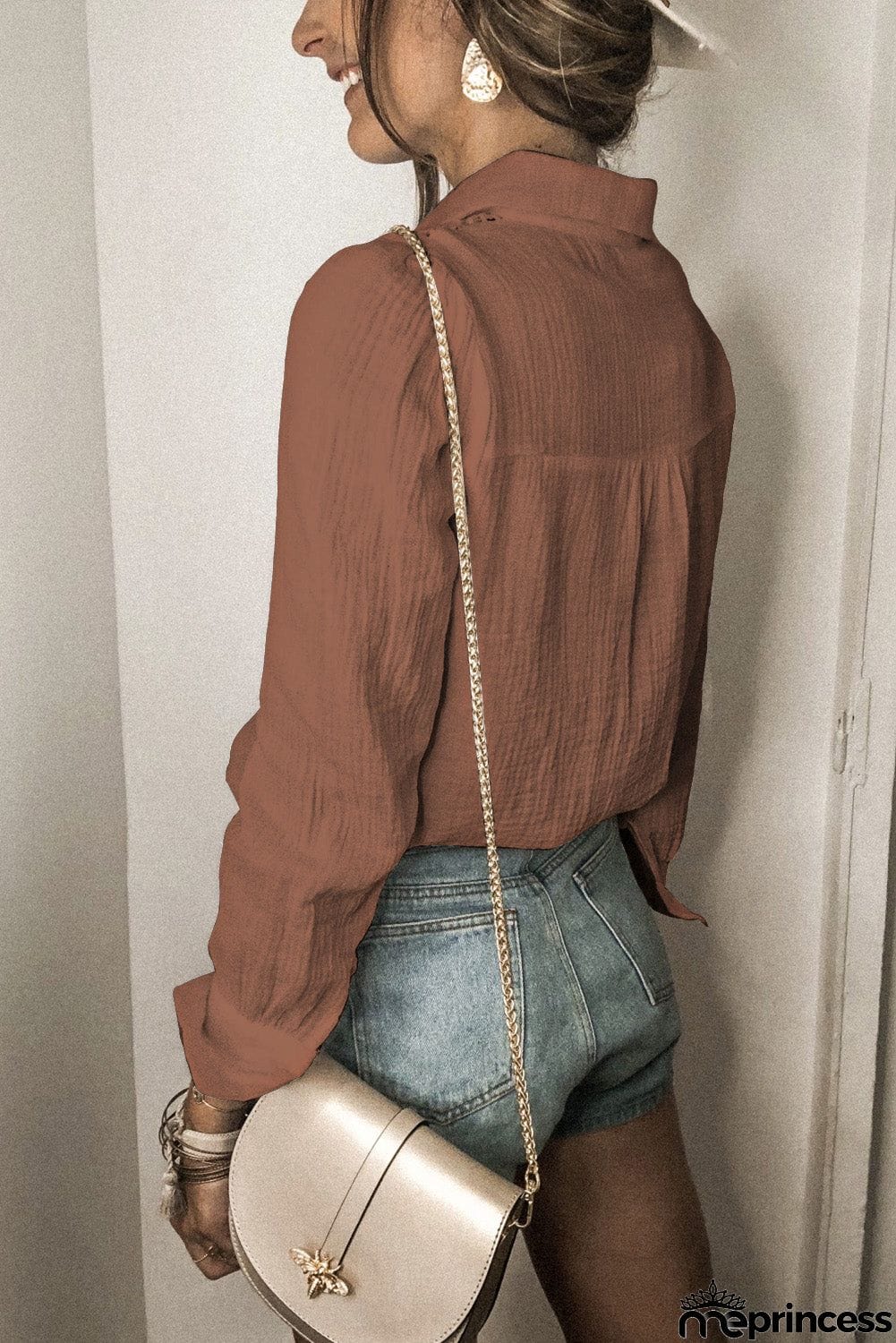 Floral Lace Hollow-out Splicing Crinkled Shirt