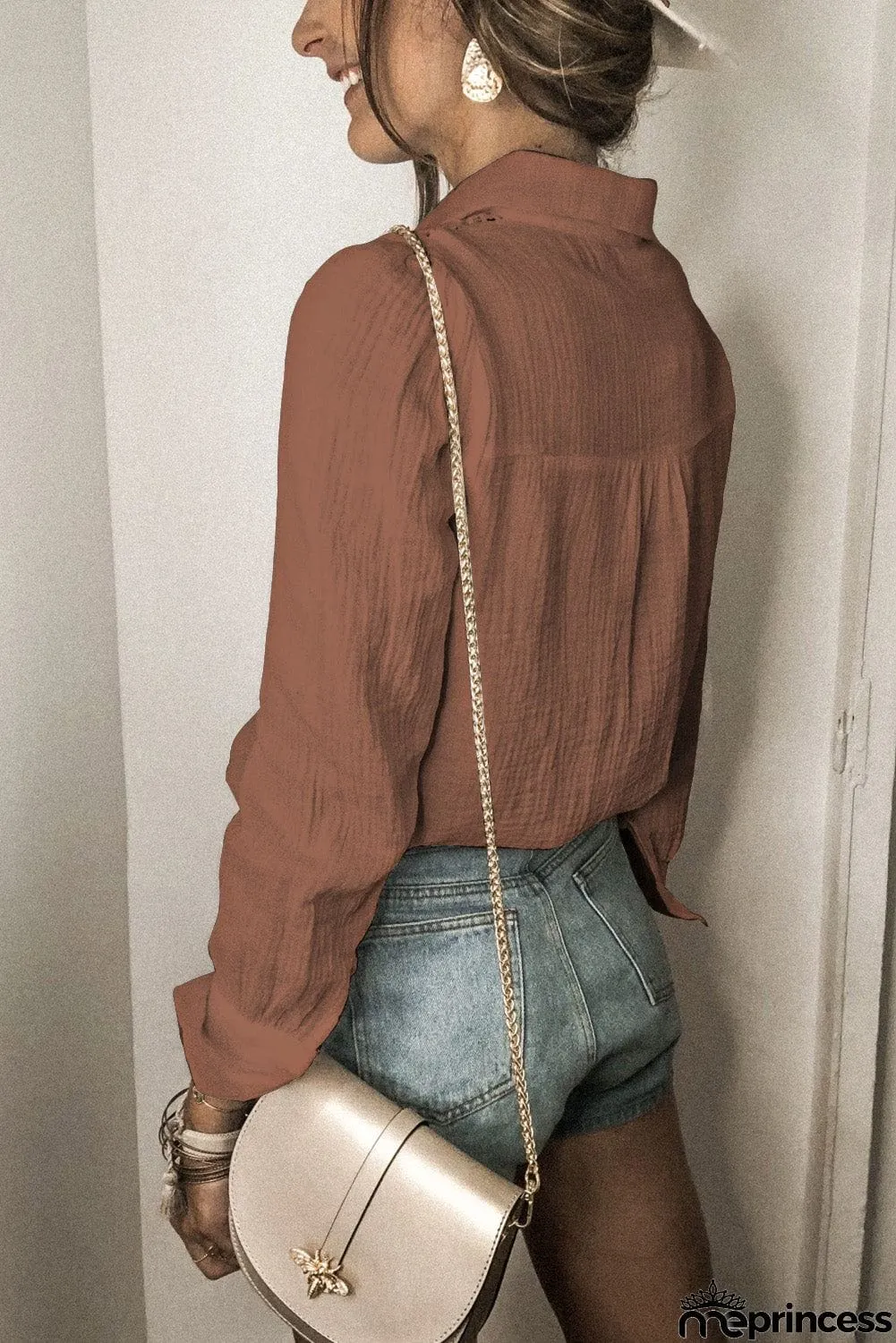 Floral Lace Hollow-out Splicing Crinkled Shirt